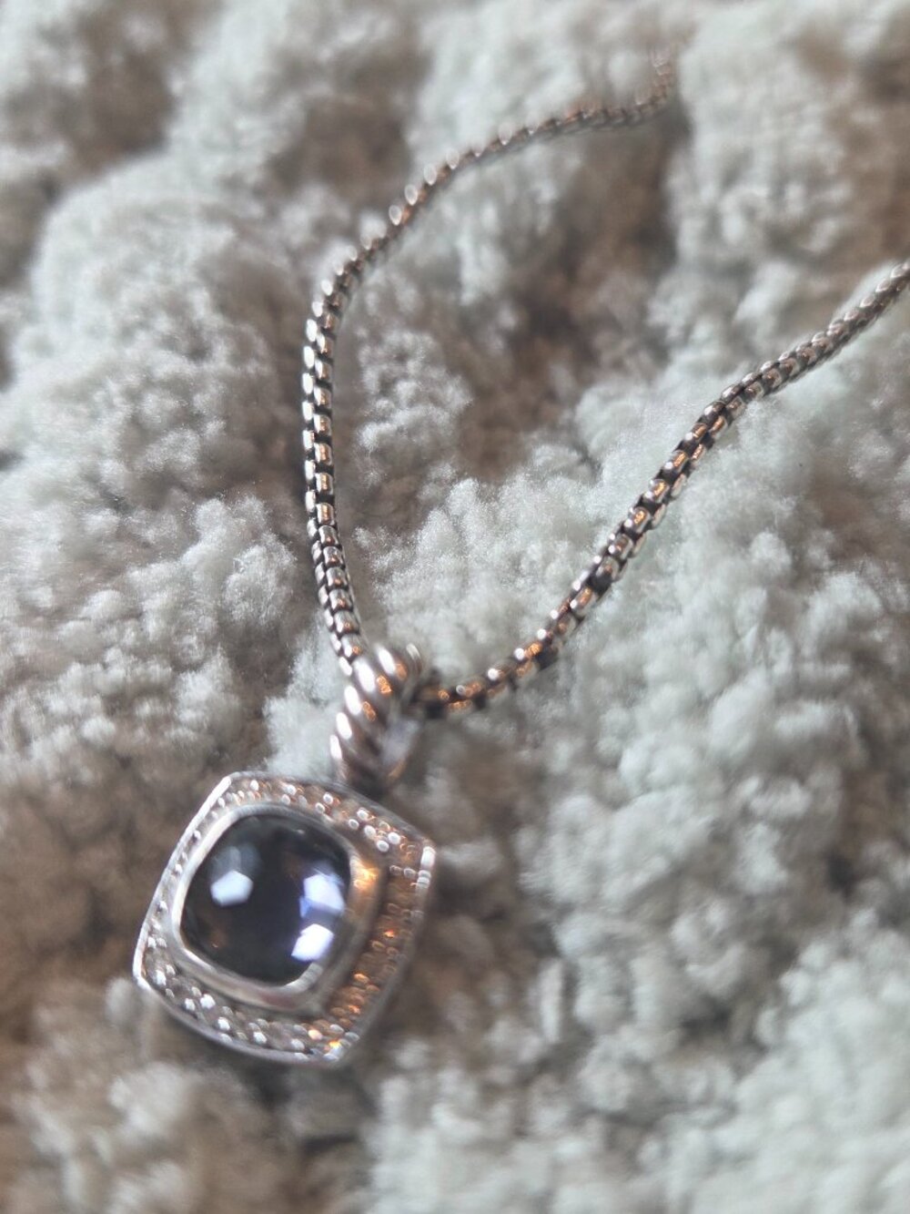 Petite Albion® Pendant Necklace Sterling Silver with Black Onyx and Diamonds, 7m